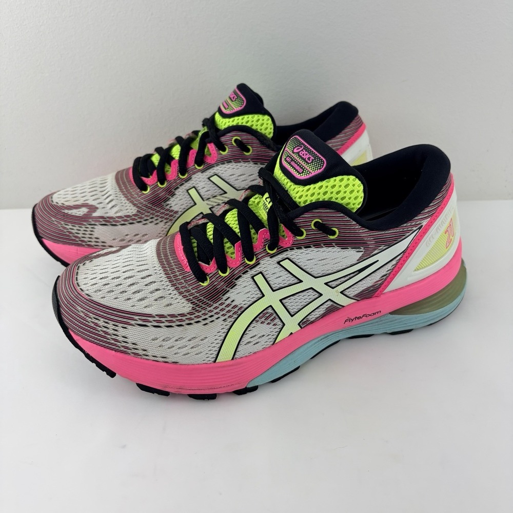 ASICS Gel Nimbus 21 Women's Size 7.5 Pink White Neon Running Shoes 1012A502